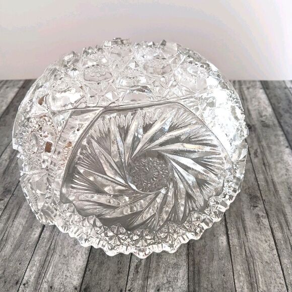 Vtg Pressed Glass Cut Bowl Sawtooth Edge Starburst Pattern Circa 1920s - 1940s - Picture 9 of 11